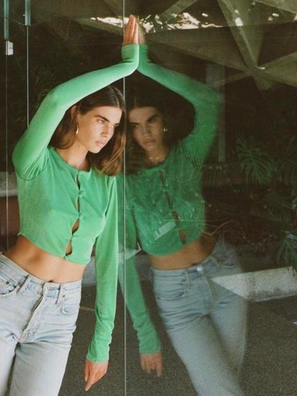 With Jéan Carrie Cardigan Green Cropped Size XS